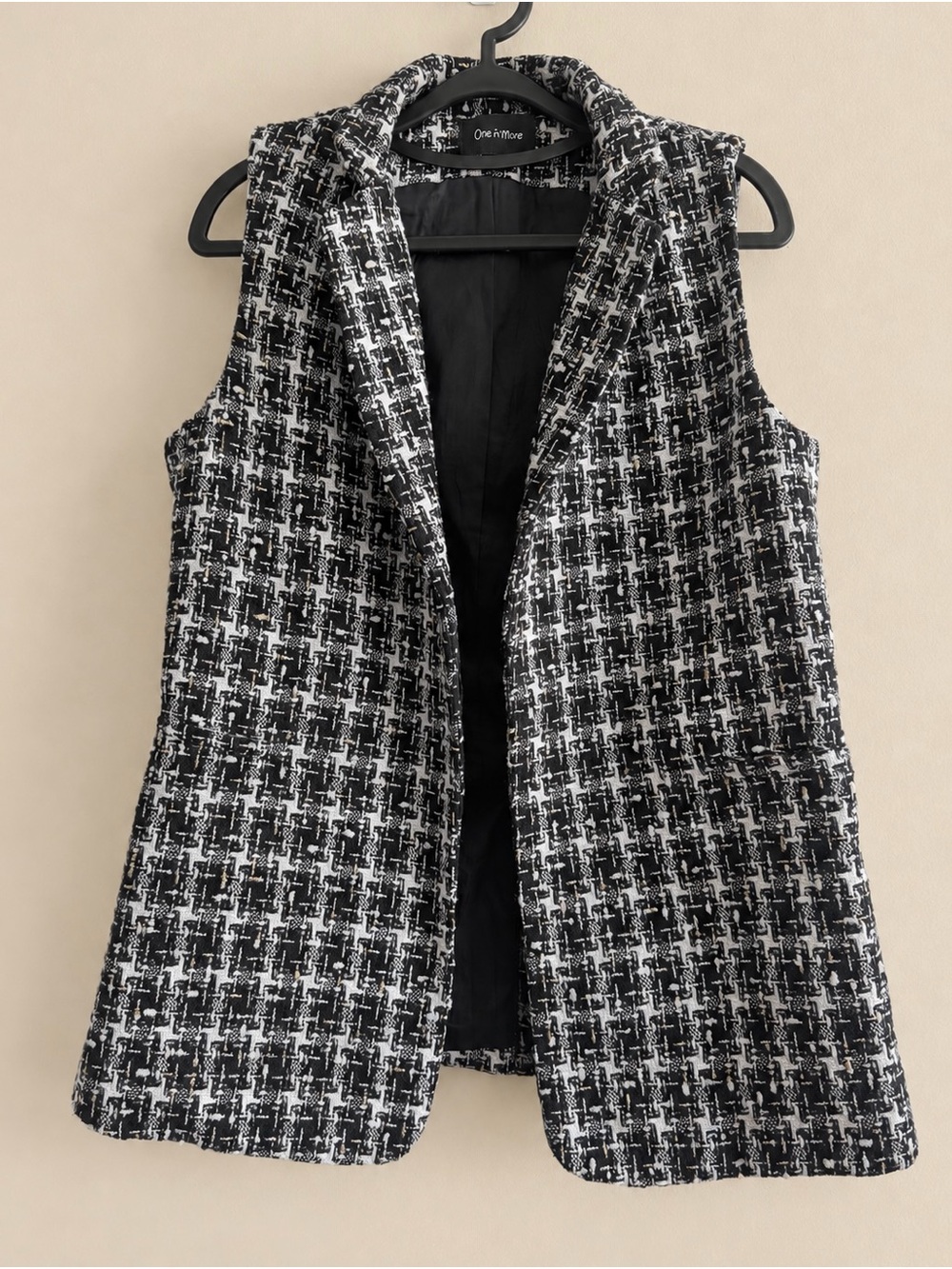 Black and White Tweed Sleeveless Vest